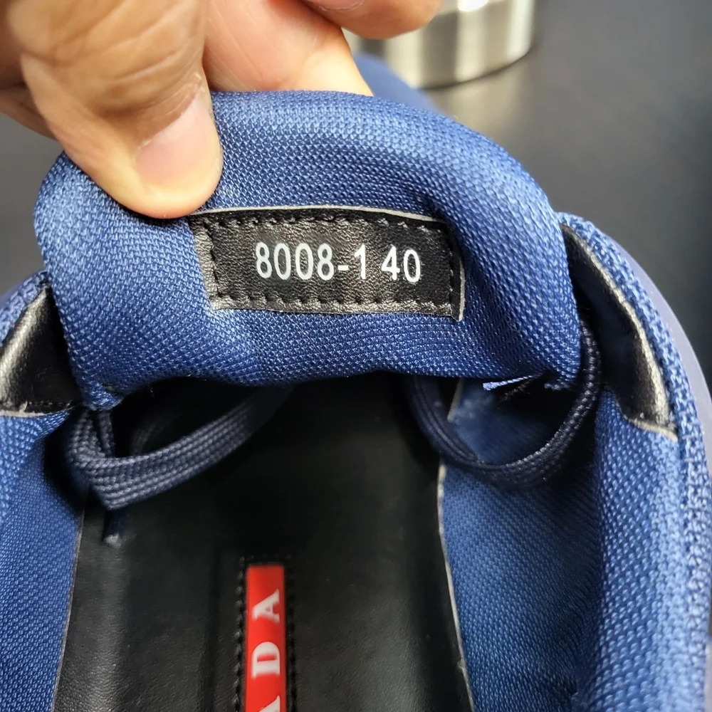 Prada Americas Cup Rubber-Trimmed Mesh Sneakers Blue/white..Size 40